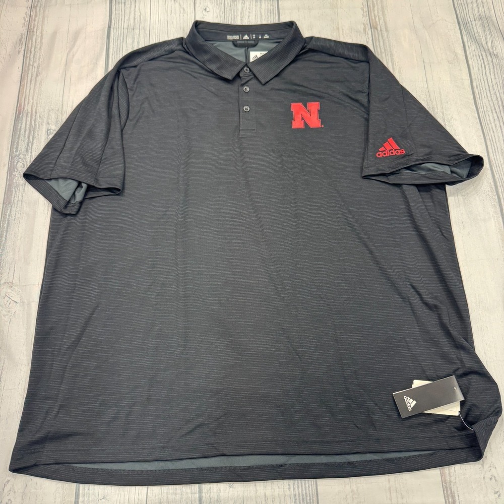 NWT Nebraska Cornhuskers Adidas Polo Shirt 4XL Black College NCAA Golf Mens‎